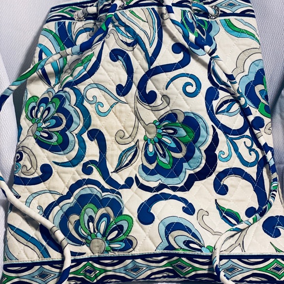 Vera Bradley Drawstring Backpack Blue White Green - Picture 4 of 16